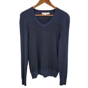 Calvin Klein Mens V-Neck Pullover Sweater Size M Navy‎ Blue Long Sleeve Casual